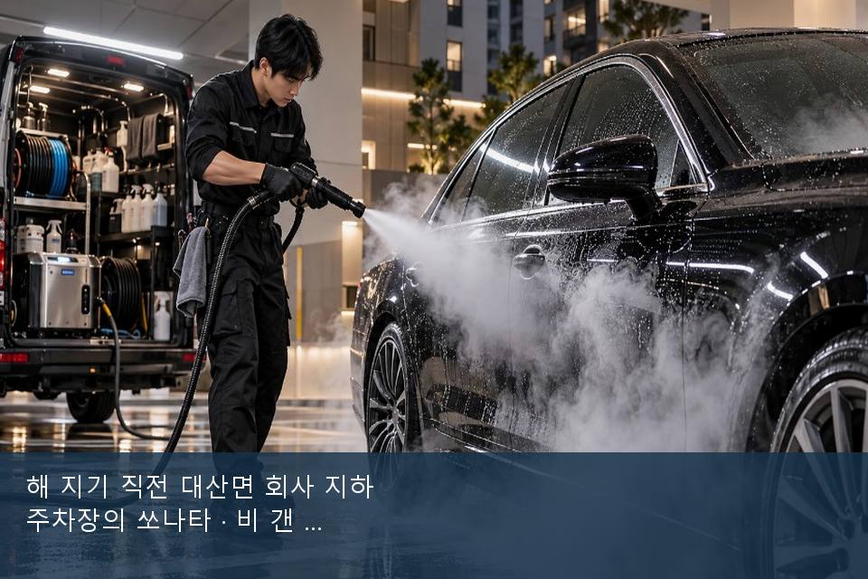 해 지기 직전 대산면 회사 지하 주차장의 쏘나타 · 비 갠 뒤의 작업